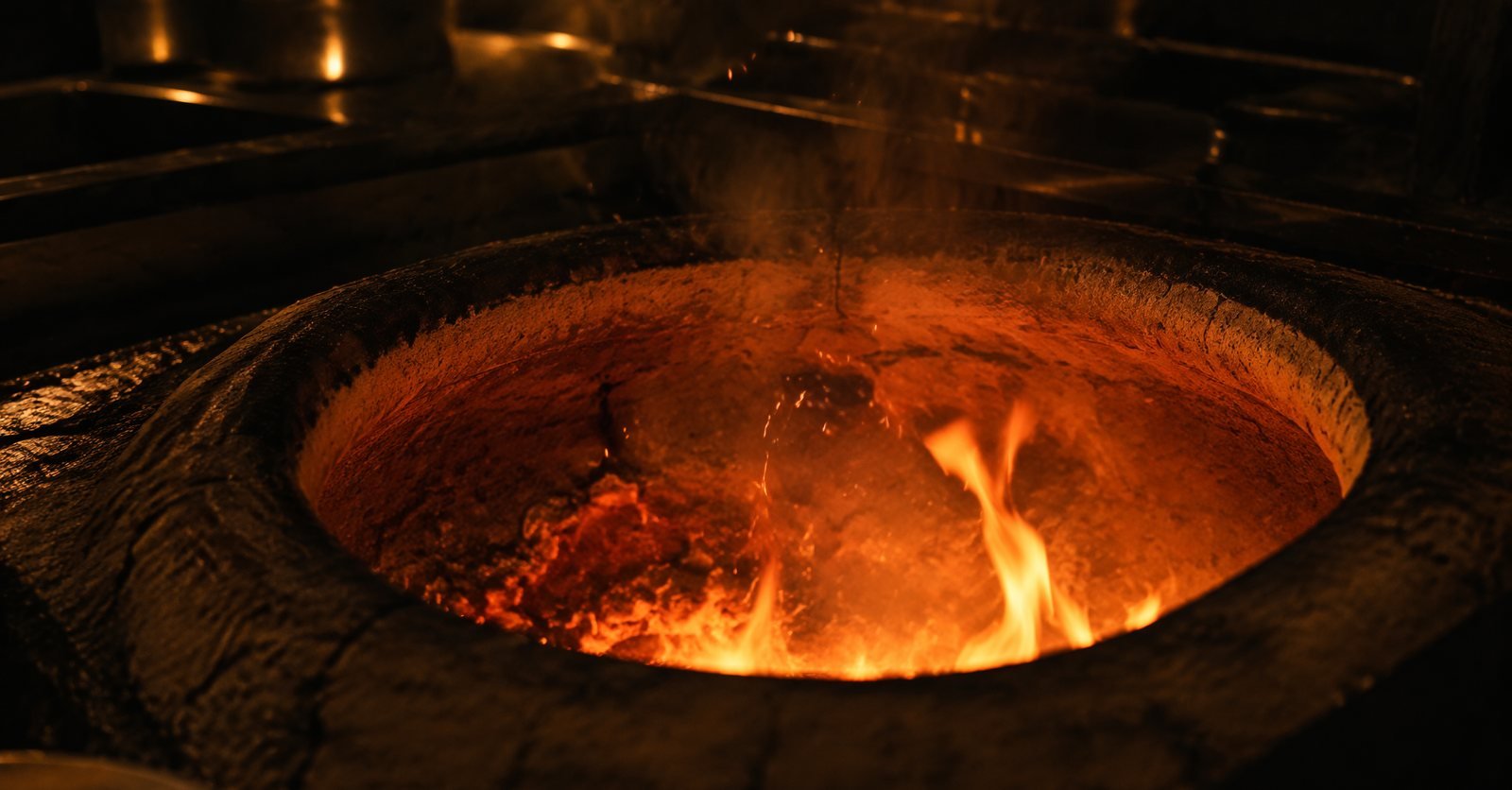 Flames inside a tandoor oven